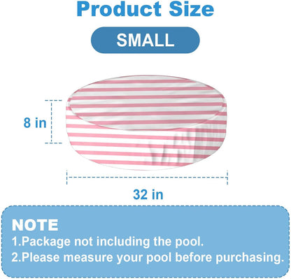 Foldable Round Dog Swimming Pool Cover, for 32"/48"/63" Collapsible Outdoor Tub,PVC Coating Waterproof and UV Protection (S-32 * 8 inch, Pink Stripes)