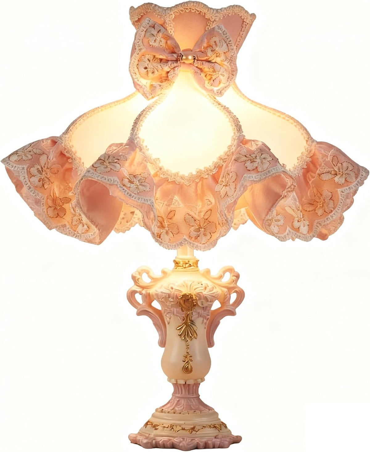 Victorian Table Lamp Pink Princess Lamp French Country Bedside Lamp Farmhouse Cute Kids Table Lamp Vintage Rustic Nightstand Lamp for Girls Bedroom Children Nursery Desk Home Entryway