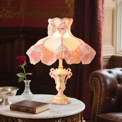 Victorian Table Lamp Pink Princess Lamp French Country Bedside Lamp Farmhouse Cute Kids Table Lamp Vintage Rustic Nightstand Lamp for Girls Bedroom Children Nursery Desk Home Entryway