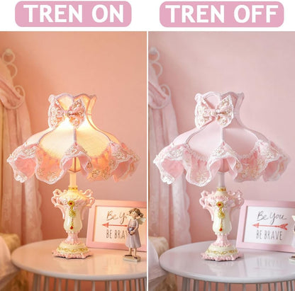 Victorian Table Lamp Pink Princess Lamp French Country Bedside Lamp Farmhouse Cute Kids Table Lamp Vintage Rustic Nightstand Lamp for Girls Bedroom Children Nursery Desk Home Entryway
