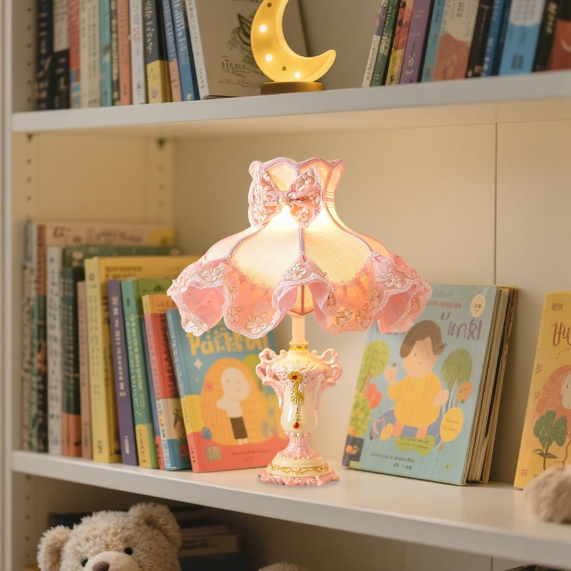 Victorian Table Lamp Pink Princess Lamp French Country Bedside Lamp Farmhouse Cute Kids Table Lamp Vintage Rustic Nightstand Lamp for Girls Bedroom Children Nursery Desk Home Entryway