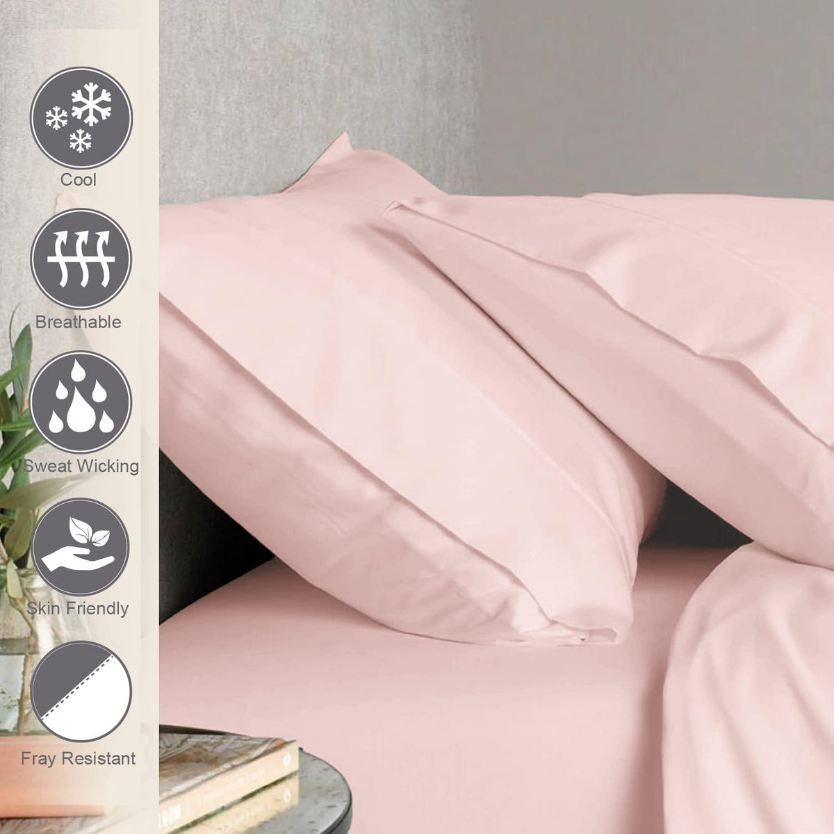 100% Cotton Standard Size Envelope Pillowcases 400 TC Light Pink