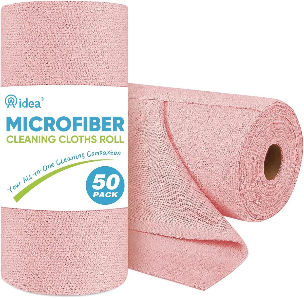 AIDEA Microfiber Cleaning Cloth Roll-50PK, Cleaning Rags 11.5"×11.5", Pink