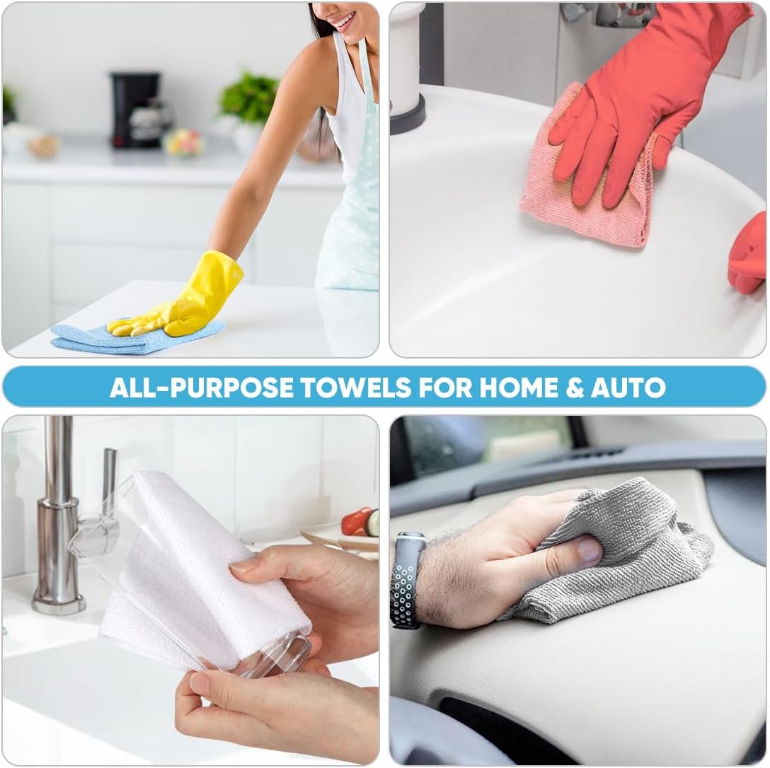 AIDEA Microfiber Cleaning Cloth Roll-50PK, Cleaning Rags 11.5"×11.5", Pink