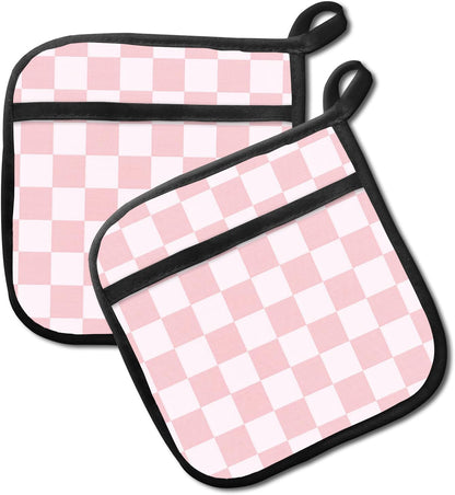 2 Pack Pot Holders for Kitchen Clearance, Cute Hot Pads, Funny Oven Pot Holders, Potholders Sets for Kitchen Heat Resistant Pink Cute Checkerboard