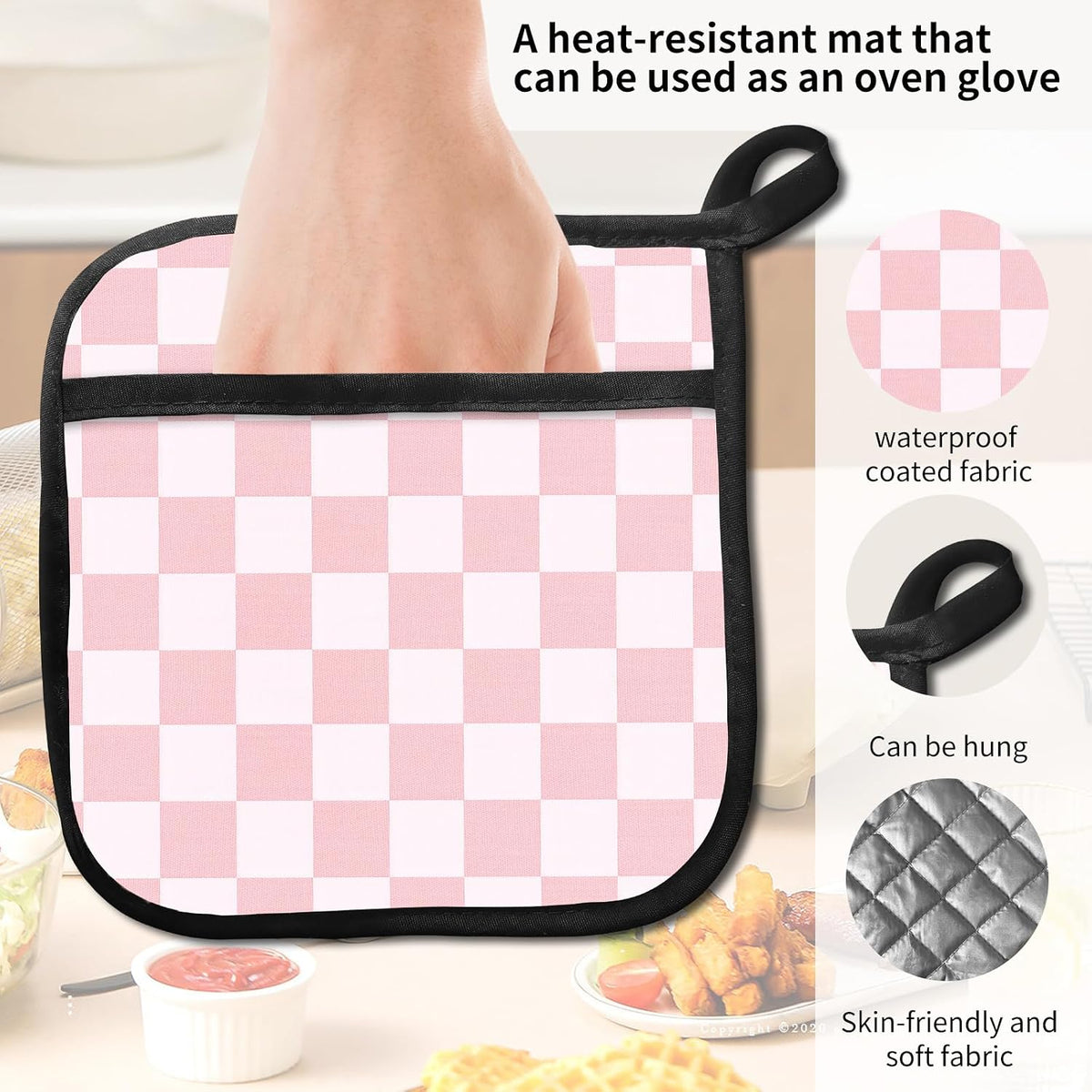2 Pack Pot Holders for Kitchen Clearance, Cute Hot Pads, Funny Oven Pot Holders, Potholders Sets for Kitchen Heat Resistant Pink Cute Checkerboard