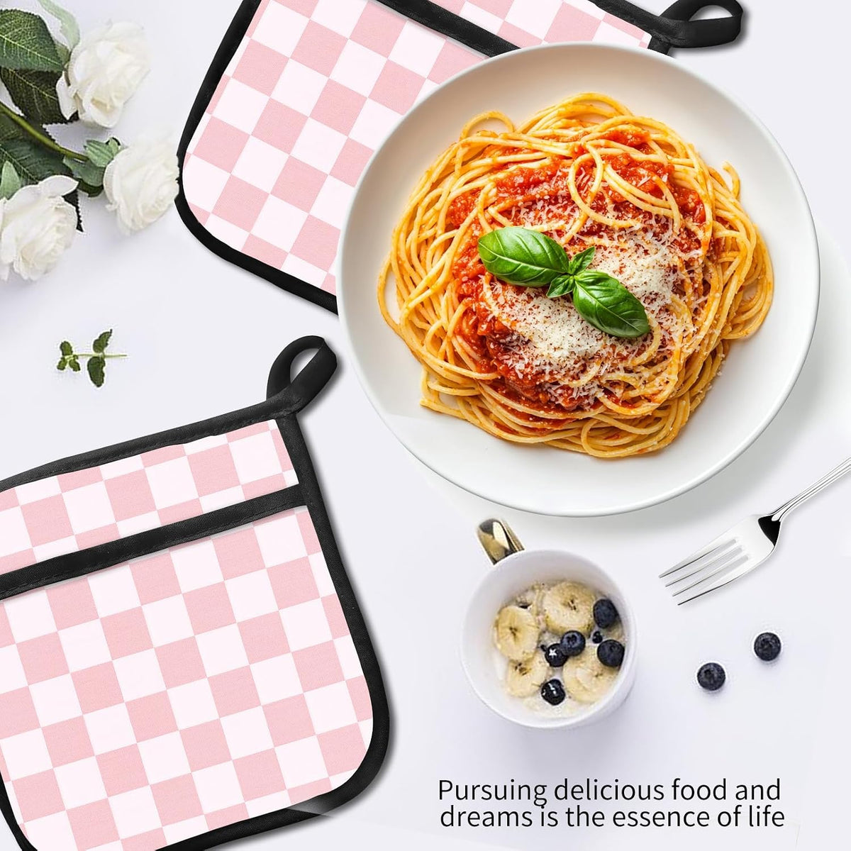 2 Pack Pot Holders for Kitchen Clearance, Cute Hot Pads, Funny Oven Pot Holders, Potholders Sets for Kitchen Heat Resistant Pink Cute Checkerboard
