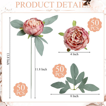 50Pcs Artificial Peonies Flowers, 4’’ - Dusty Pink