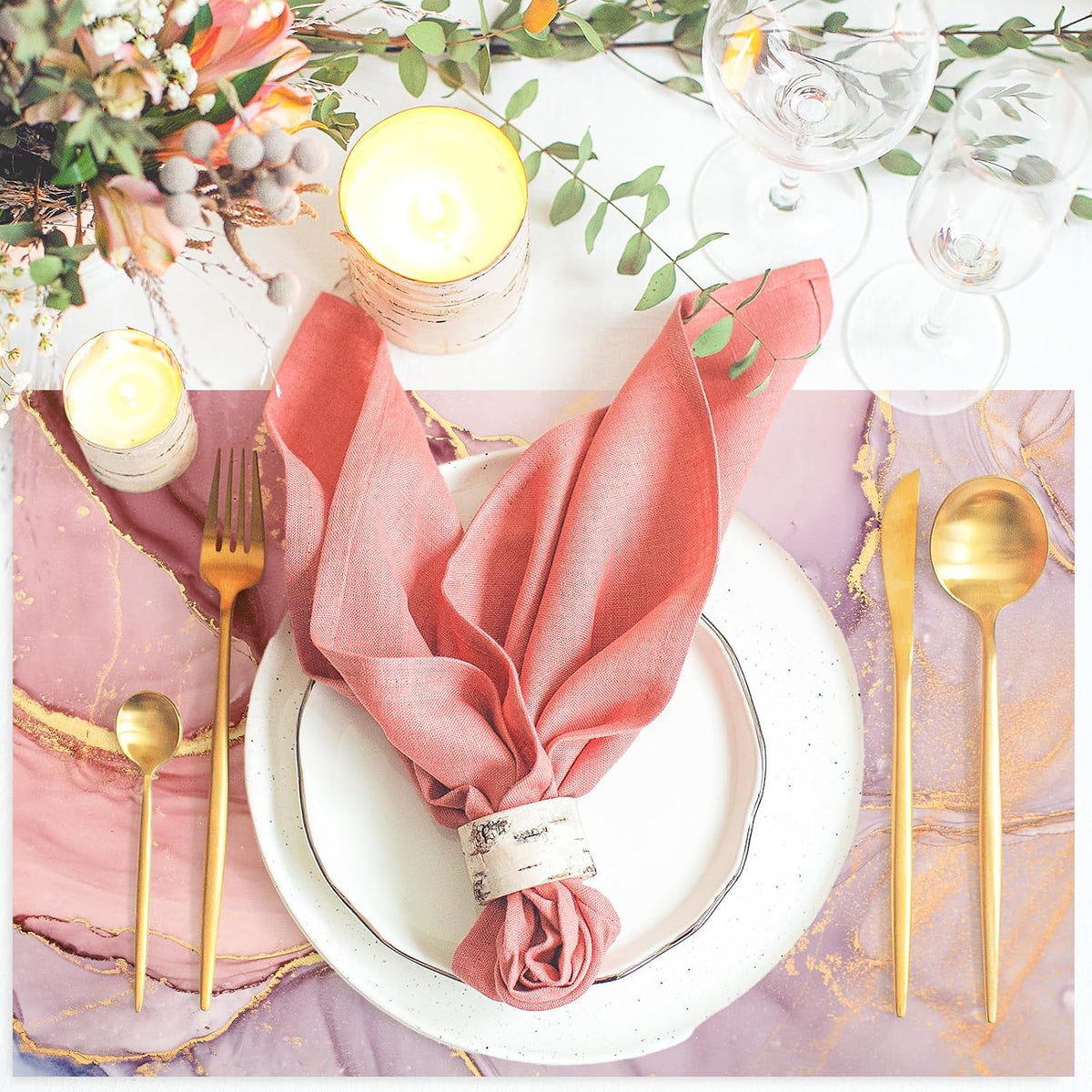 50 Sheets Marble Paper Placemats Pink Gold Marble Disposable Place Mats Decorative Rectangle Table Mats for Wedding Dining Party Table Decor Supplies, 11 x 17 Inch