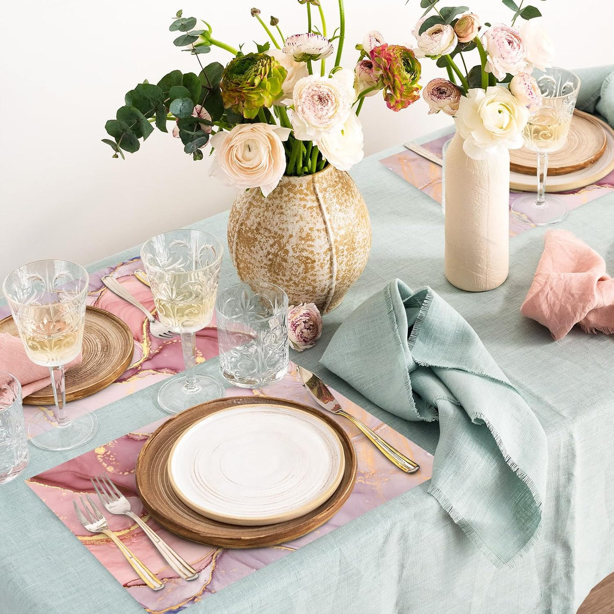 50 Sheets Marble Paper Placemats Pink Gold Marble Disposable Place Mats Decorative Rectangle Table Mats for Wedding Dining Party Table Decor Supplies, 11 x 17 Inch