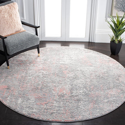Meadow Collection Area Rug - 3' Round, Grey & Pink, Modern Abstract Design, Non-Shedding & Easy Care, Ideal for High Traffic Areas in Living Room, Bedroom (MDW583H)