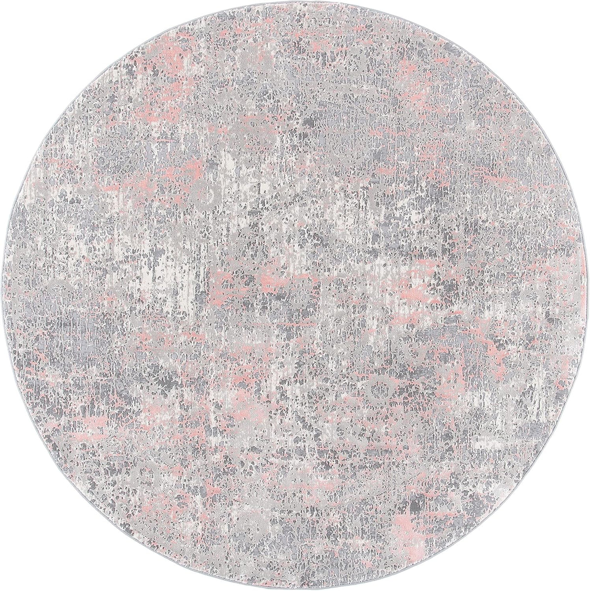 Meadow Collection Area Rug - 3' Round, Grey & Pink, Modern Abstract Design, Non-Shedding & Easy Care, Ideal for High Traffic Areas in Living Room, Bedroom (MDW583H)