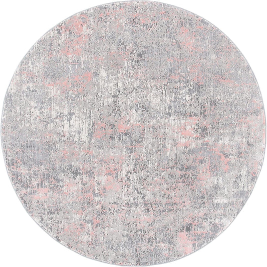 Meadow Collection Area Rug - 3' Round, Grey & Pink, Modern Abstract Design, Non-Shedding & Easy Care, Ideal for High Traffic Areas in Living Room, Bedroom (MDW583H)