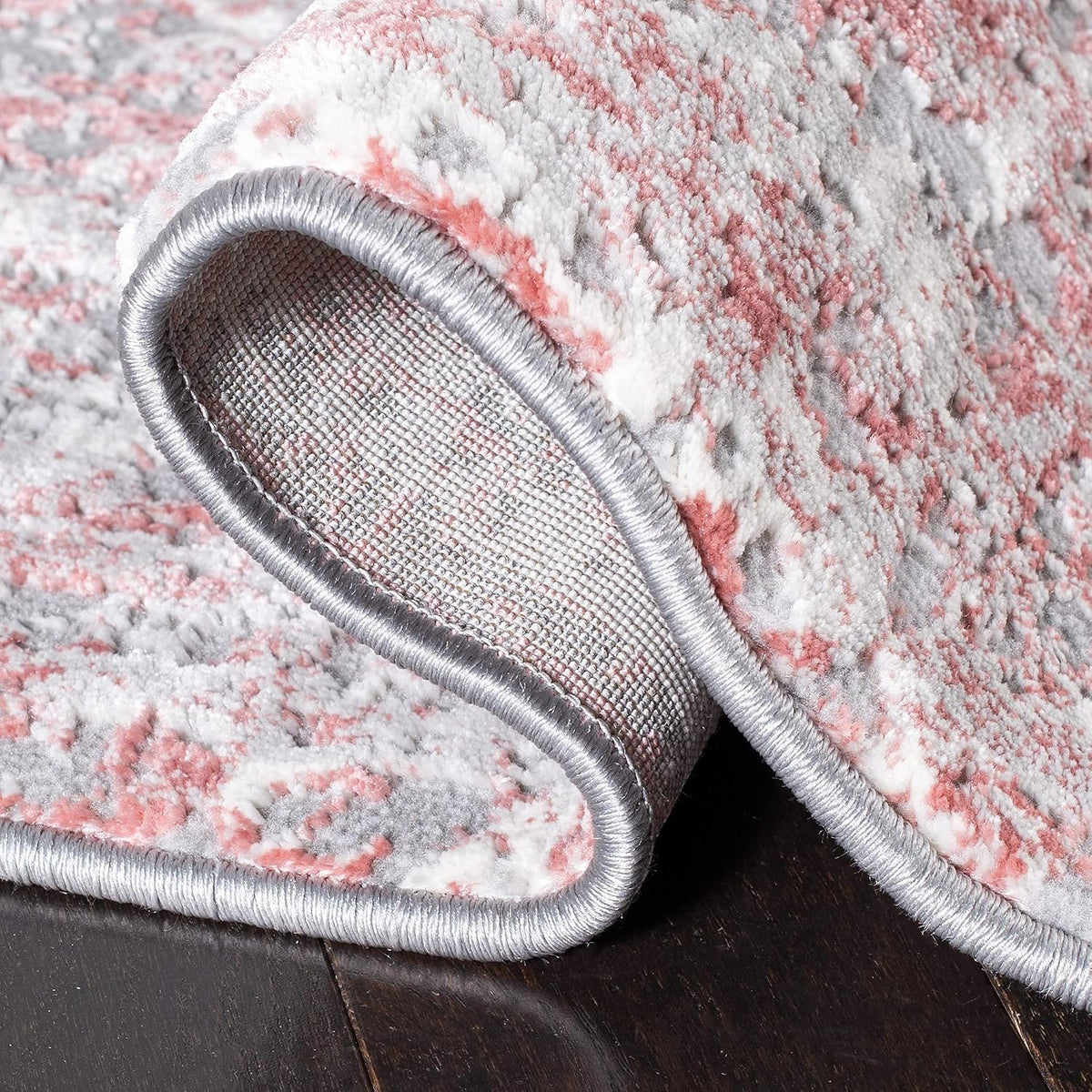 Meadow Collection Area Rug - 3' Round, Grey & Pink, Modern Abstract Design, Non-Shedding & Easy Care, Ideal for High Traffic Areas in Living Room, Bedroom (MDW583H)