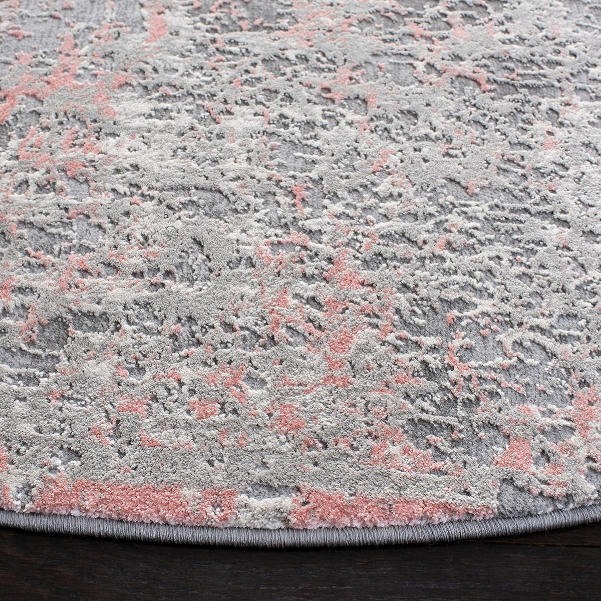 Meadow Collection Area Rug - 3' Round, Grey & Pink, Modern Abstract Design, Non-Shedding & Easy Care, Ideal for High Traffic Areas in Living Room, Bedroom (MDW583H)