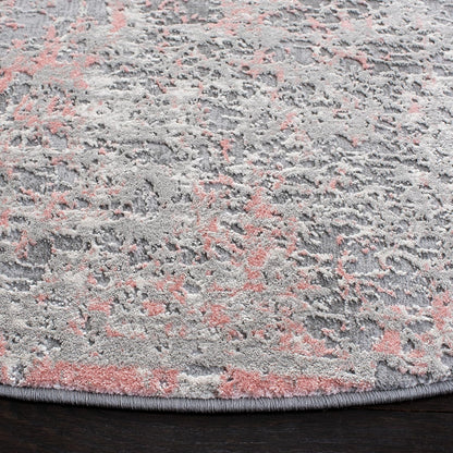 Meadow Collection Area Rug - 3' Round, Grey & Pink, Modern Abstract Design, Non-Shedding & Easy Care, Ideal for High Traffic Areas in Living Room, Bedroom (MDW583H)