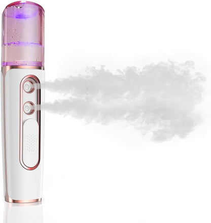 withthesun Nano Facial Mister, Cool Mist Face Steamer with 2 Spray Nozzle, USB Rechargeable, Visual Water Tank, Nano Mister for Eyelash Extensions, Skin Care, Daily Makeup, Deep Hydrating-Pink