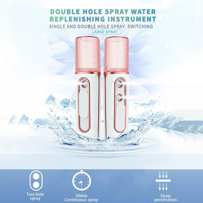 withthesun Nano Facial Mister, Cool Mist Face Steamer with 2 Spray Nozzle, USB Rechargeable, Visual Water Tank, Nano Mister for Eyelash Extensions, Skin Care, Daily Makeup, Deep Hydrating-Pink