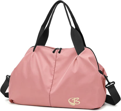 Fitness Bag for Women Small Pink, 17" Gym Bag with Wet Pocket Waterproof Portable Sports Tote for Swimming, Weekend Travel