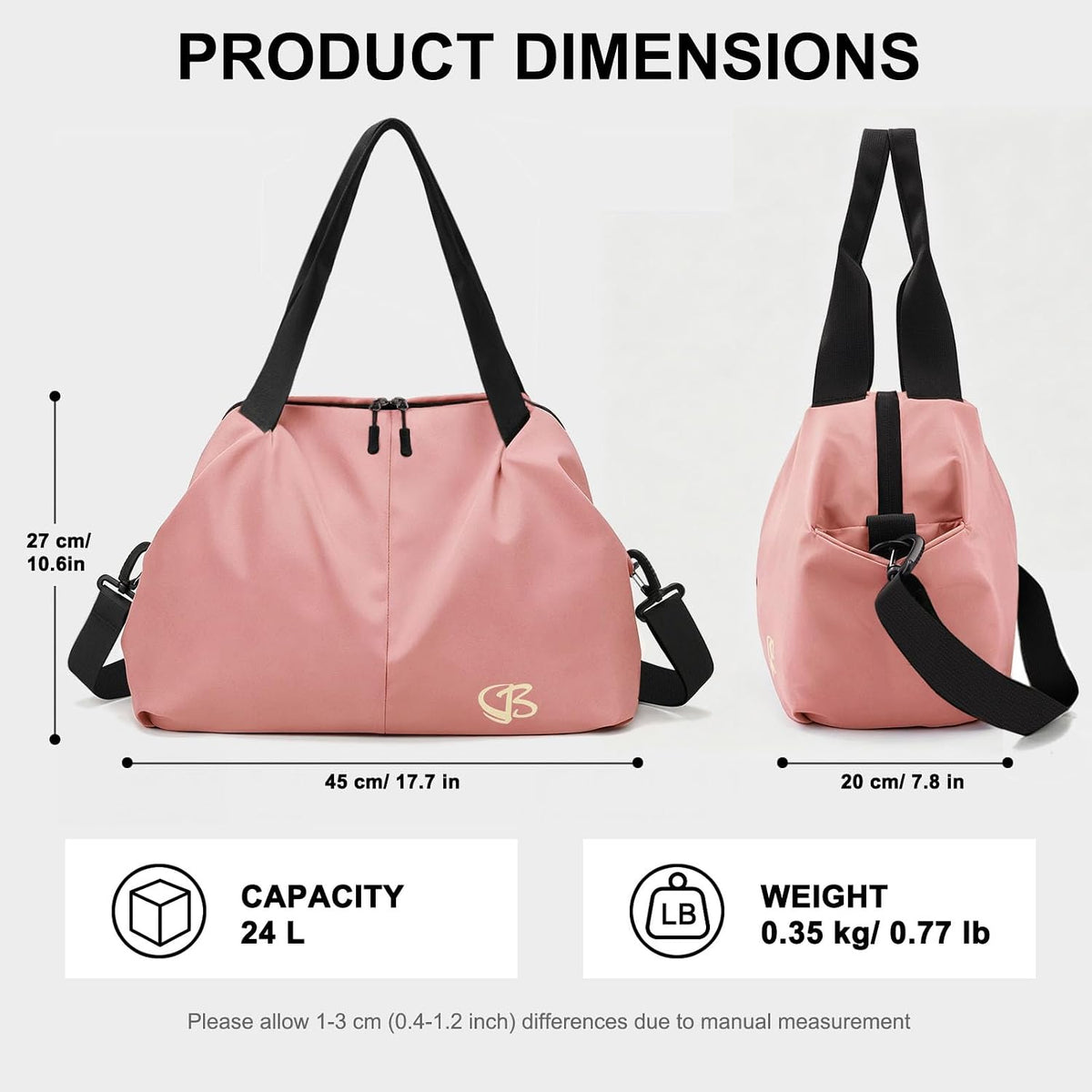 Fitness Bag for Women Small Pink, 17" Gym Bag with Wet Pocket Waterproof Portable Sports Tote for Swimming, Weekend Travel