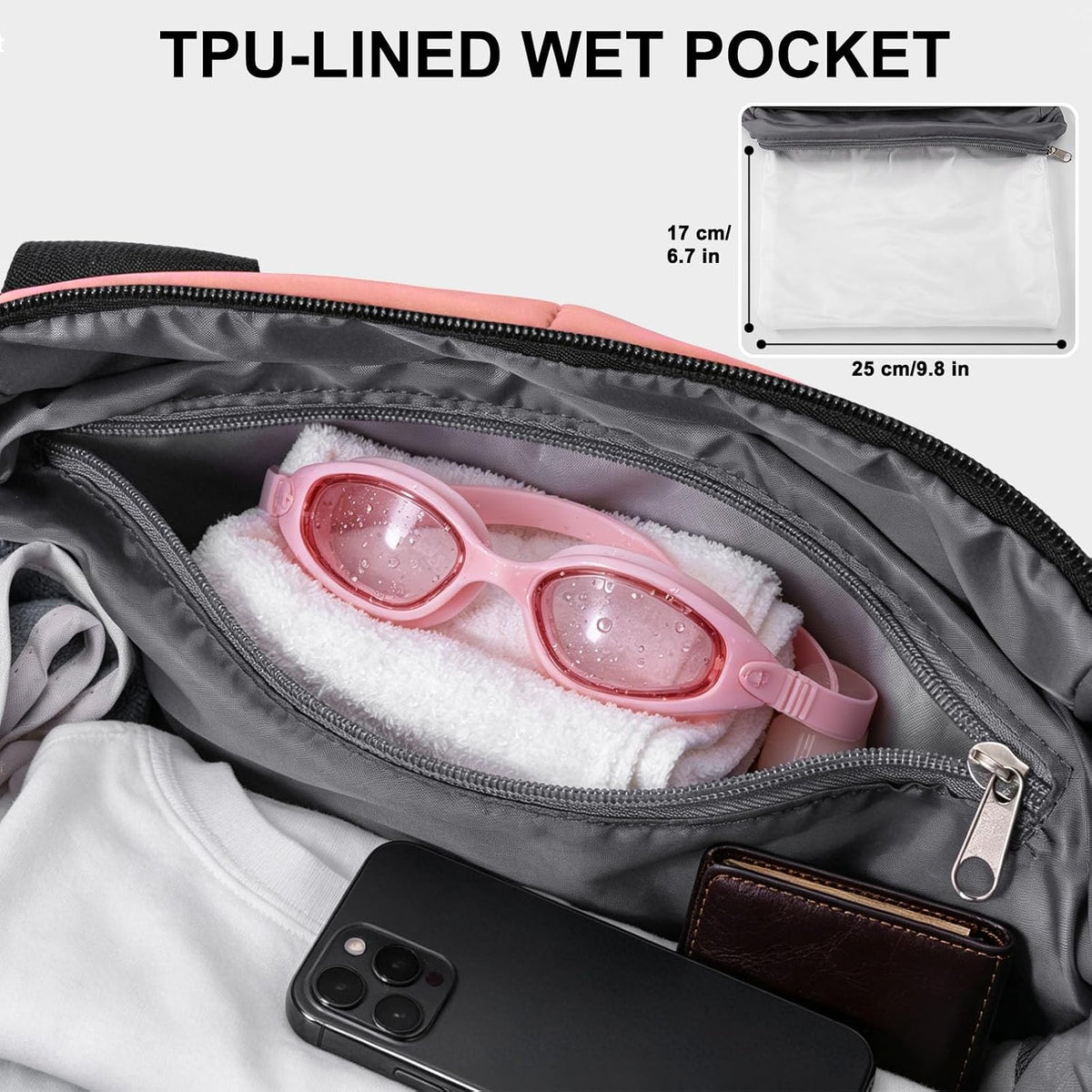 Fitness Bag for Women Small Pink, 17" Gym Bag with Wet Pocket Waterproof Portable Sports Tote for Swimming, Weekend Travel