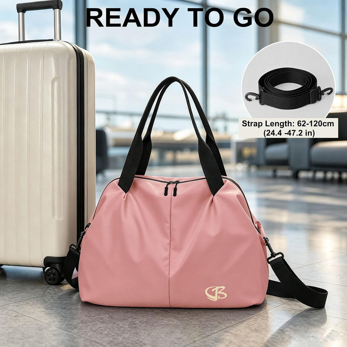 Fitness Bag for Women Small Pink, 17" Gym Bag with Wet Pocket Waterproof Portable Sports Tote for Swimming, Weekend Travel