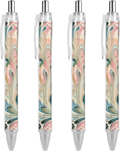 Peach And White Swirls Ballpoint Pens Black Medium Point 0.55mm Ball Point Pen Retractable Office Pens with Super Soft Grip Writing Ink Pen for Men Women 4 PCS