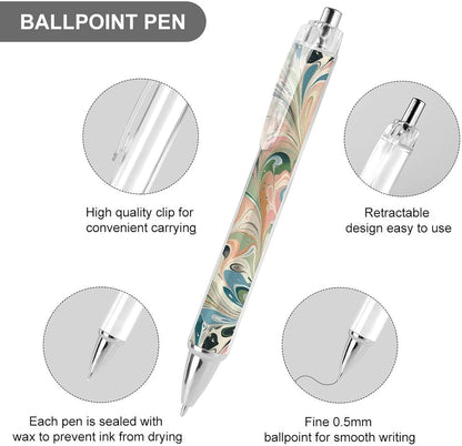 Peach And White Swirls Ballpoint Pens Black Medium Point 0.55mm Ball Point Pen Retractable Office Pens with Super Soft Grip Writing Ink Pen for Men Women 4 PCS