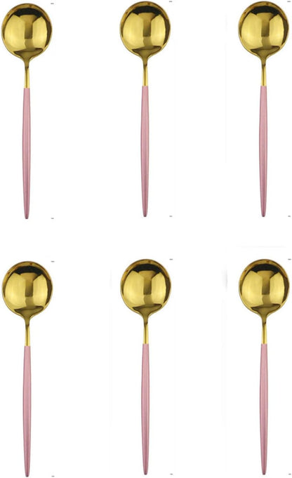 Cutlery Set Mini Stirring Spoons For Coffee Stainless Steel Small Spoons For Sauce Salt Sugar Tea Spoon 6Pcs Pink Gold