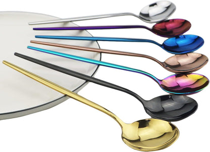 Cutlery Set Mini Stirring Spoons For Coffee Stainless Steel Small Spoons For Sauce Salt Sugar Tea Spoon 6Pcs Pink Gold