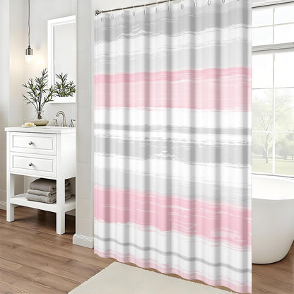 Abstract Pink Grey Shower Curtain Modern Striped Aesthetic Minimalist Geometric Bathroom Curtain for Girl Women Watercolor Painting Waterproof Fabric Shower Curtains Set with Hooks,72x72inch