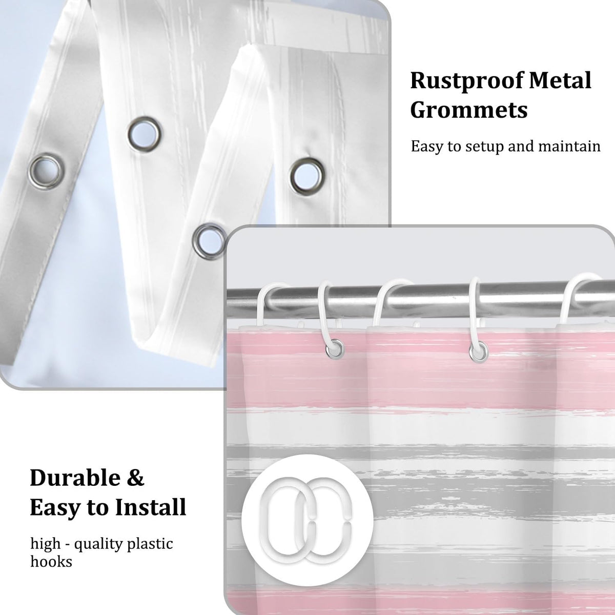 Abstract Pink Grey Shower Curtain Modern Striped Aesthetic Minimalist Geometric Bathroom Curtain for Girl Women Watercolor Painting Waterproof Fabric Shower Curtains Set with Hooks,72x72inch