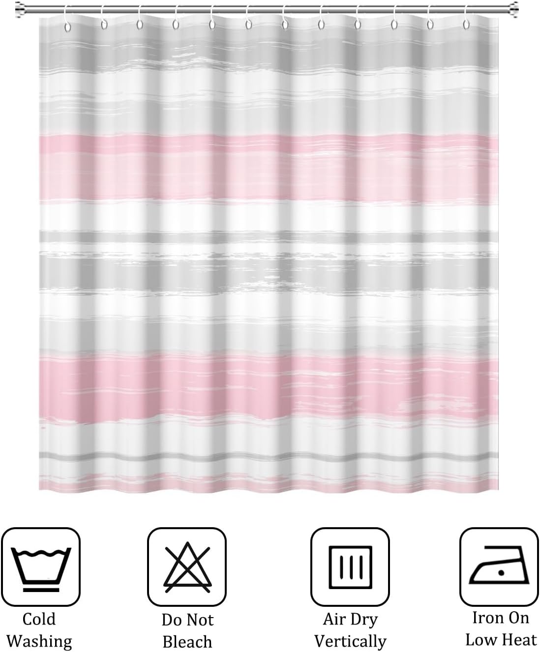 Abstract Pink Grey Shower Curtain Modern Striped Aesthetic Minimalist Geometric Bathroom Curtain for Girl Women Watercolor Painting Waterproof Fabric Shower Curtains Set with Hooks,72x72inch