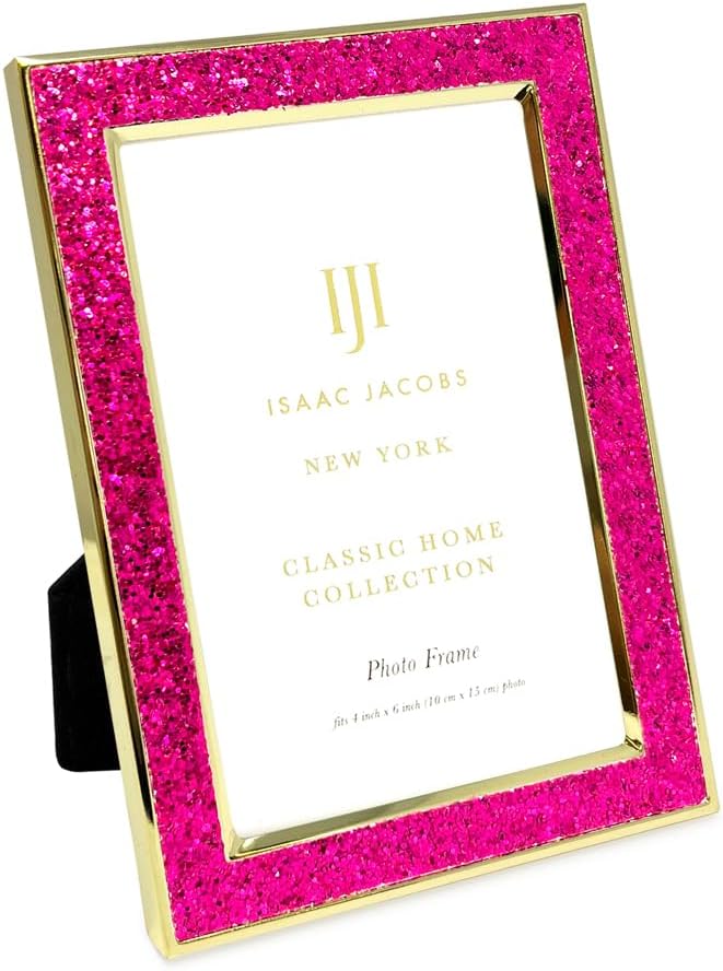 4x6 Ruby Pink Glitter w/Gold Metal Picture Frame w/Easel