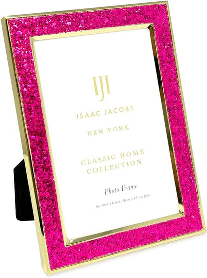 4x6 Ruby Pink Glitter w/Gold Metal Picture Frame w/Easel