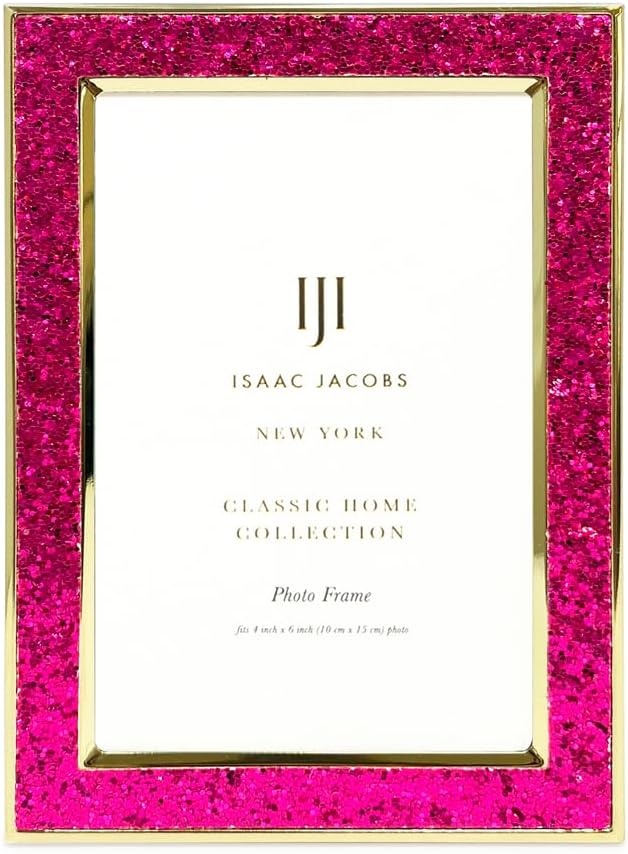 4x6 Ruby Pink Glitter w/Gold Metal Picture Frame w/Easel