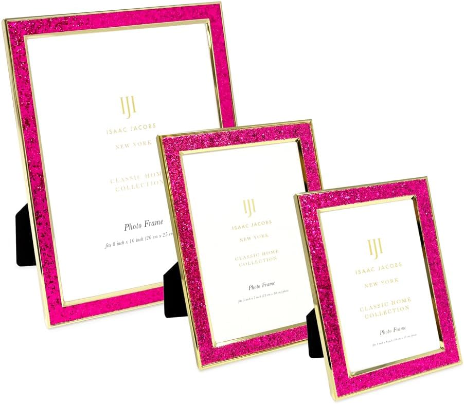 4x6 Ruby Pink Glitter w/Gold Metal Picture Frame w/Easel