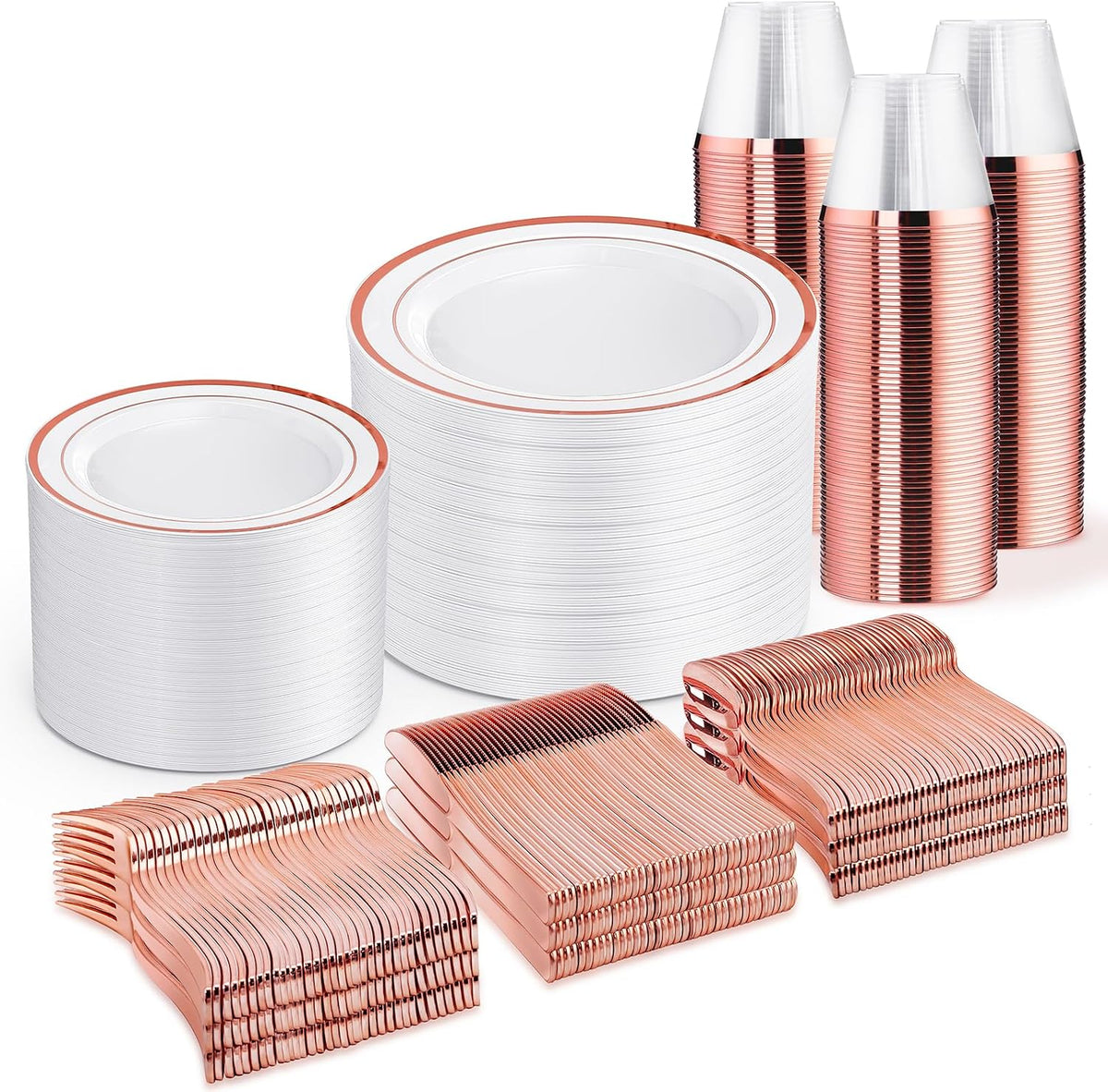 600 PCS Rose Gold Disposable Dinnerware Set for 100 Guests