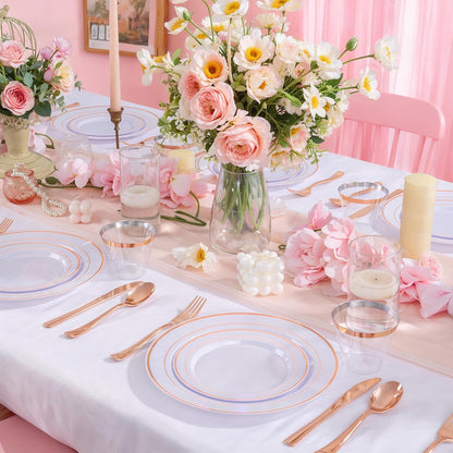 600 PCS Rose Gold Disposable Dinnerware Set for 100 Guests