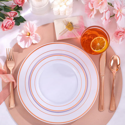 600 PCS Rose Gold Disposable Dinnerware Set for 100 Guests