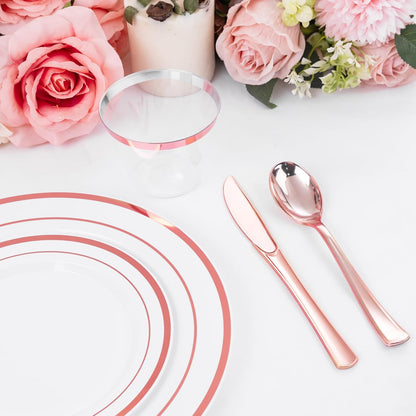 600 PCS Rose Gold Disposable Dinnerware Set for 100 Guests