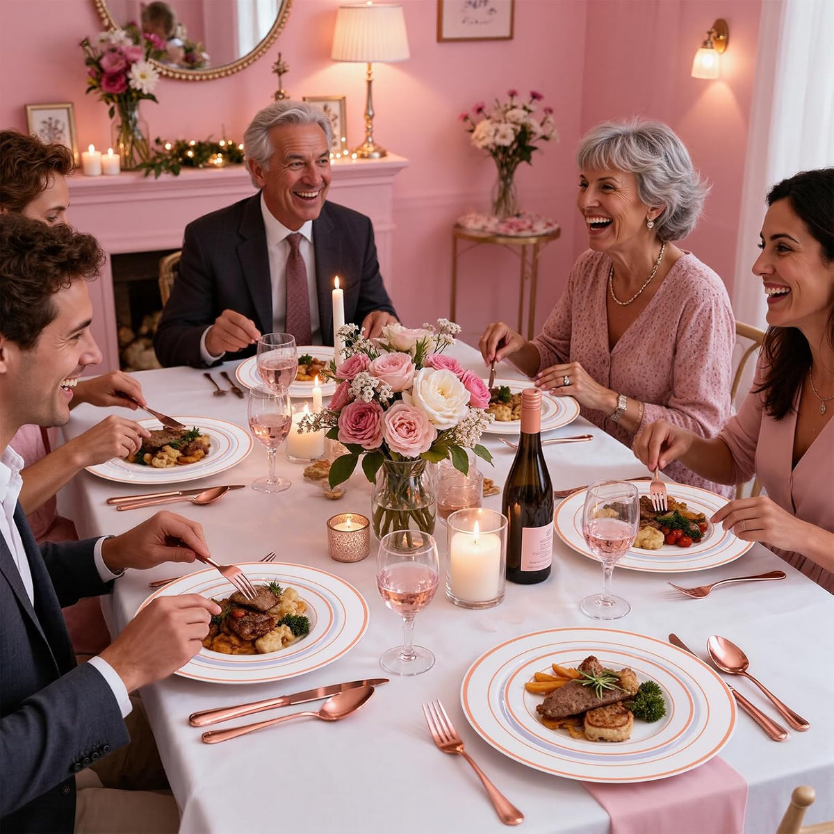 600 PCS Rose Gold Disposable Dinnerware Set for 100 Guests