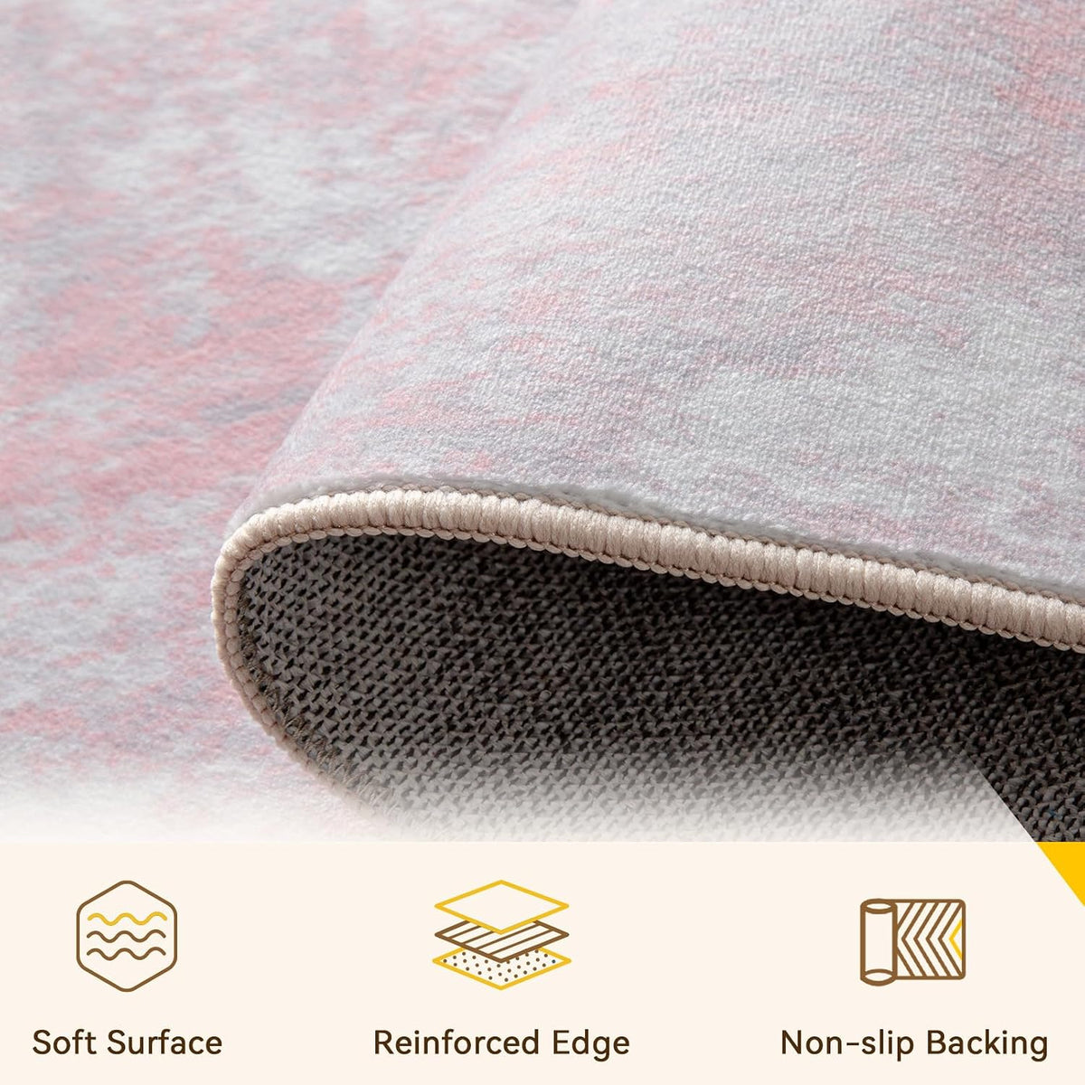 Washable Round 8ft Area Rug for Living Room Gray Pink