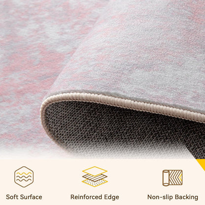 Washable Round 8ft Area Rug for Living Room Gray Pink