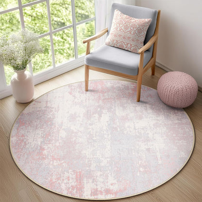 Washable Round 8ft Area Rug for Living Room Gray Pink