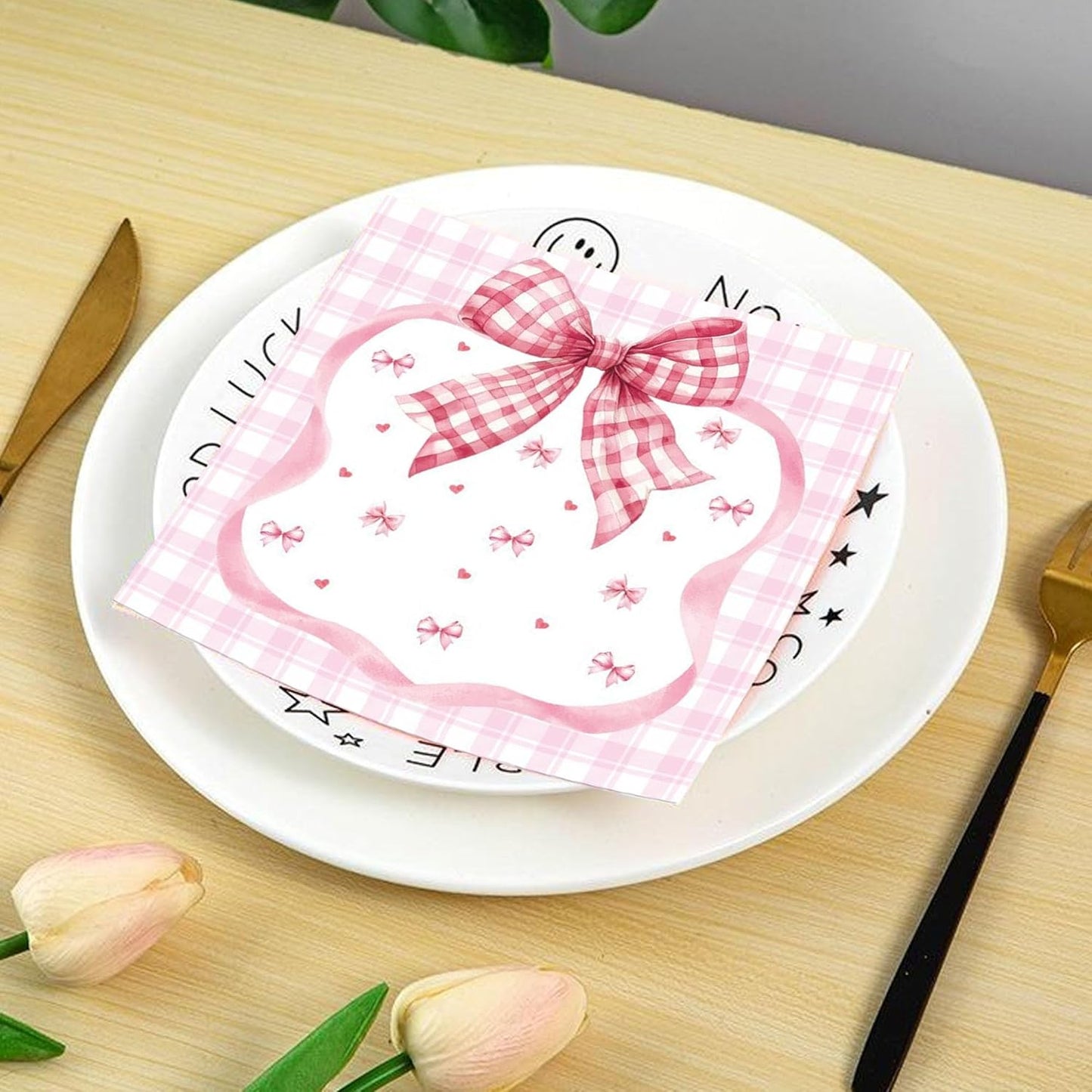 Bow Napkins, 20 Pack Pink Bow Napkins, Pink Napkin for Party, Paper Napkin