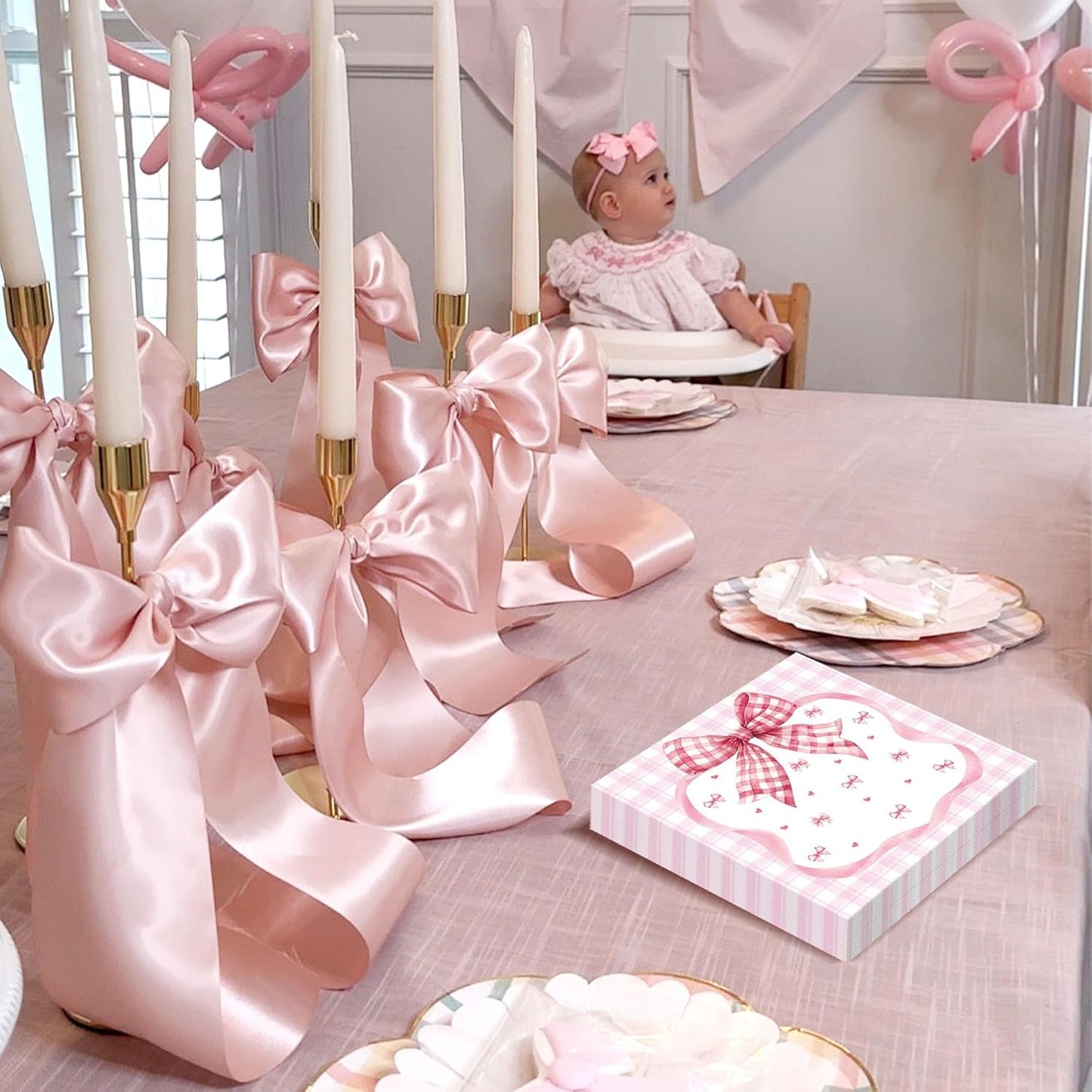 Bow Napkins, 20 Pack Pink Bow Napkins, Pink Napkin for Party, Paper Napkin