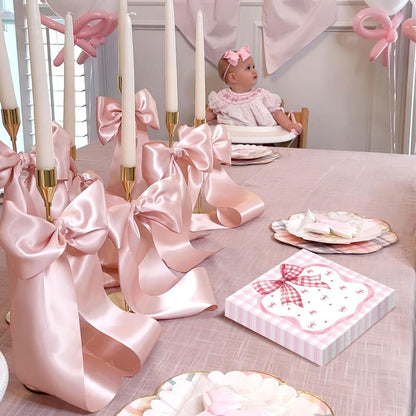 Bow Napkins, 20 Pack Pink Bow Napkins, Pink Napkin for Party, Paper Napkin