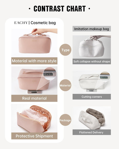Travel Makeup Bag for Women, PU Leather Cosmetic Bag, Pink, Medium