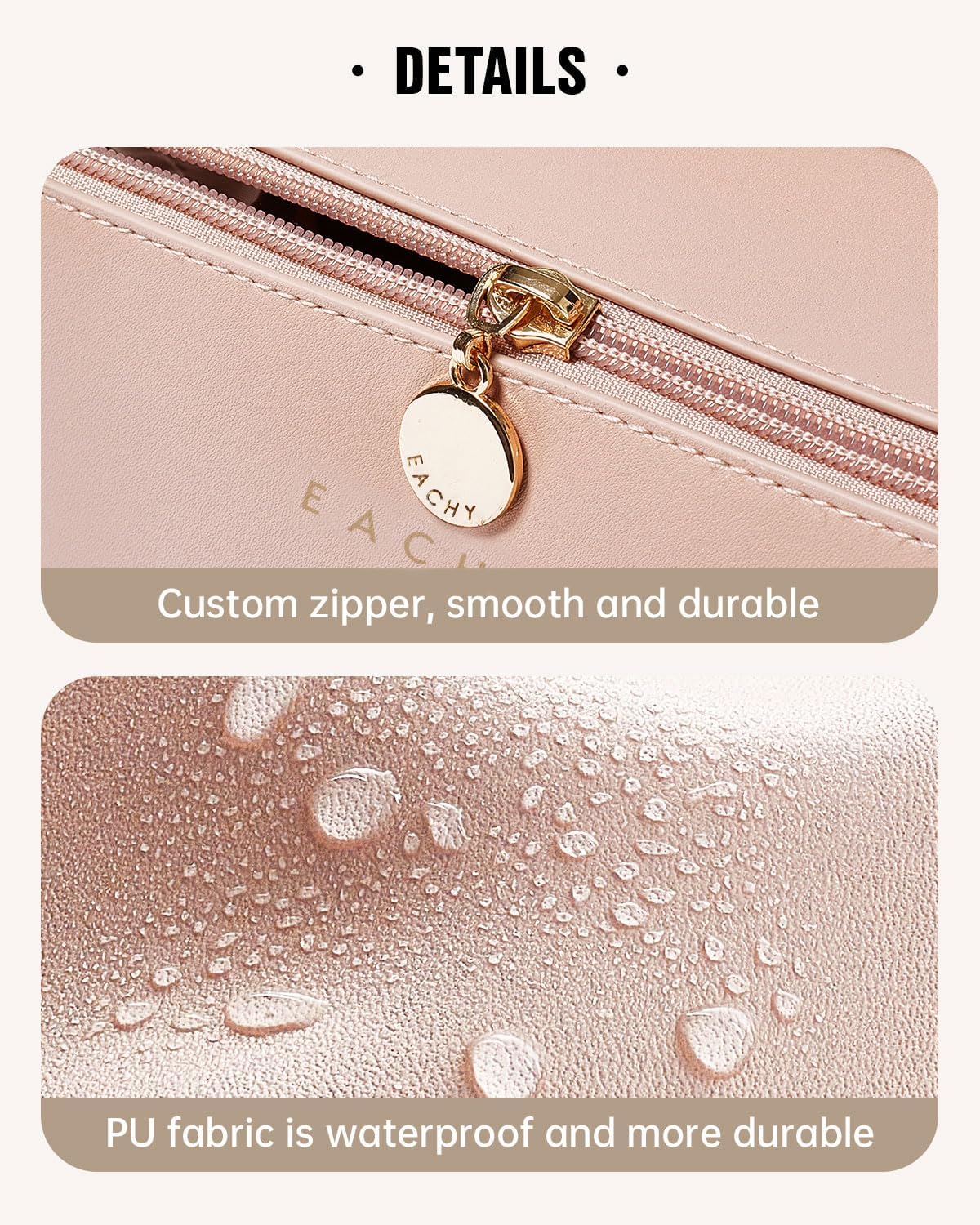 Travel Makeup Bag for Women, PU Leather Cosmetic Bag, Pink, Medium